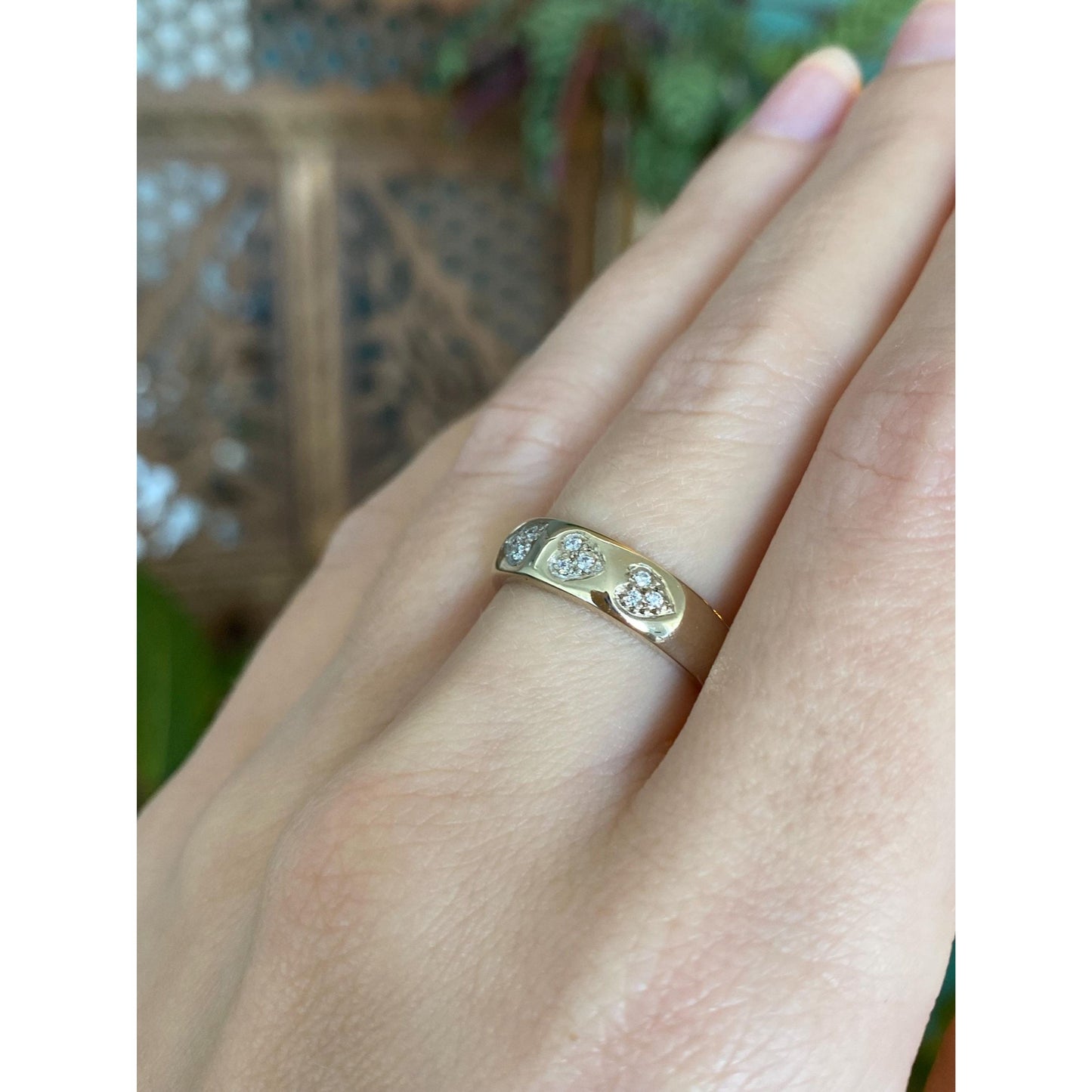 Vintage Solid 14k White Gold Cubic Zirconia Heart Ring - Size 6.5