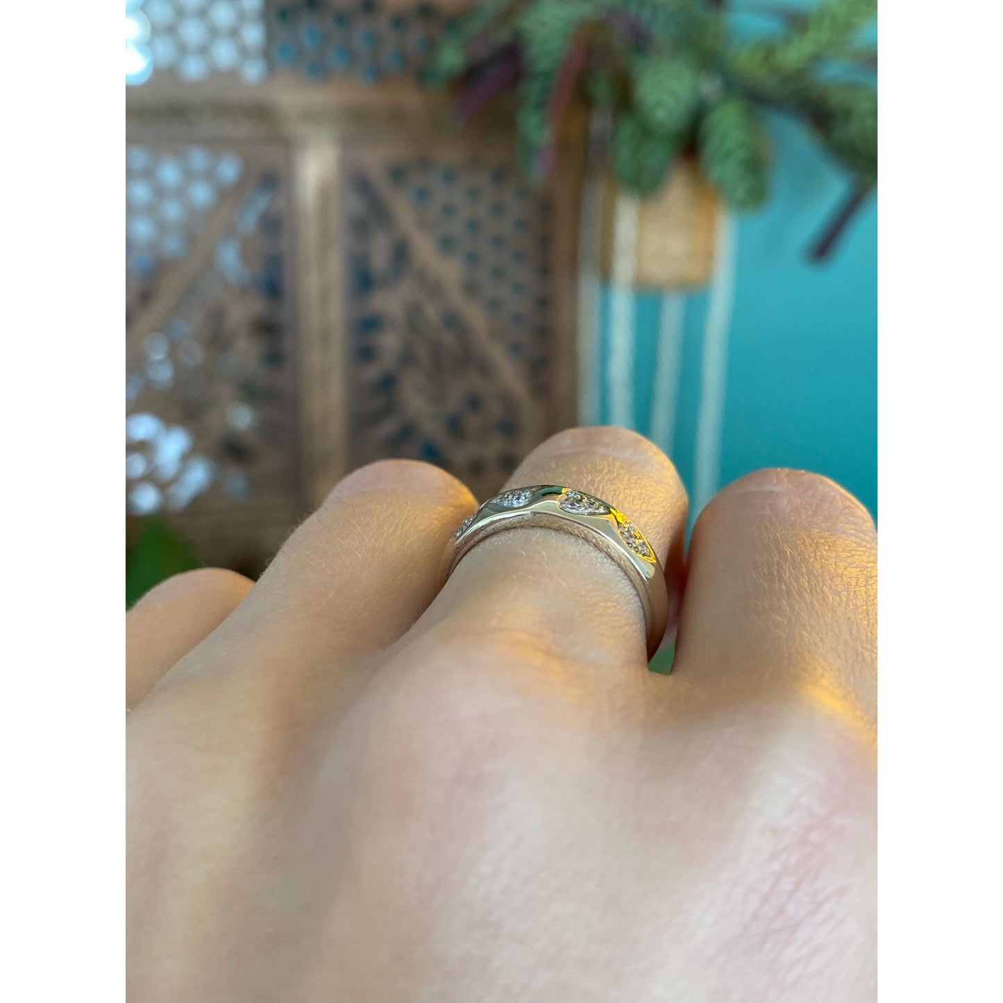 Vintage Solid 14k White Gold Cubic Zirconia Heart Ring - Size 6.5