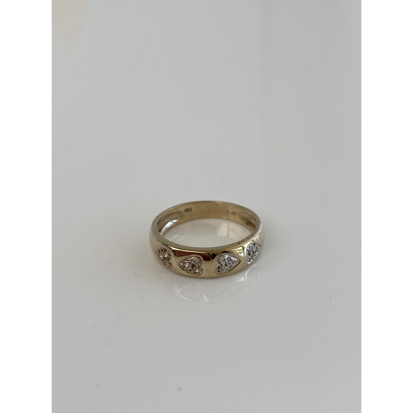 Vintage Solid 14k White Gold Cubic Zirconia Heart Ring - Size 6.5