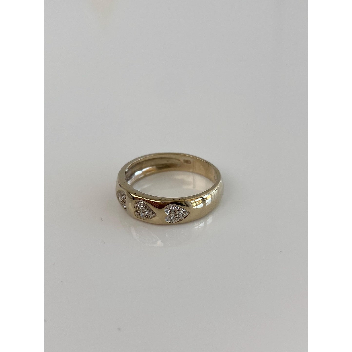 Vintage Solid 14k White Gold Cubic Zirconia Heart Ring - Size 6.5