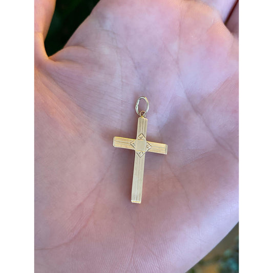 Vintage 10k Yellow Gold Lined Cross Charm