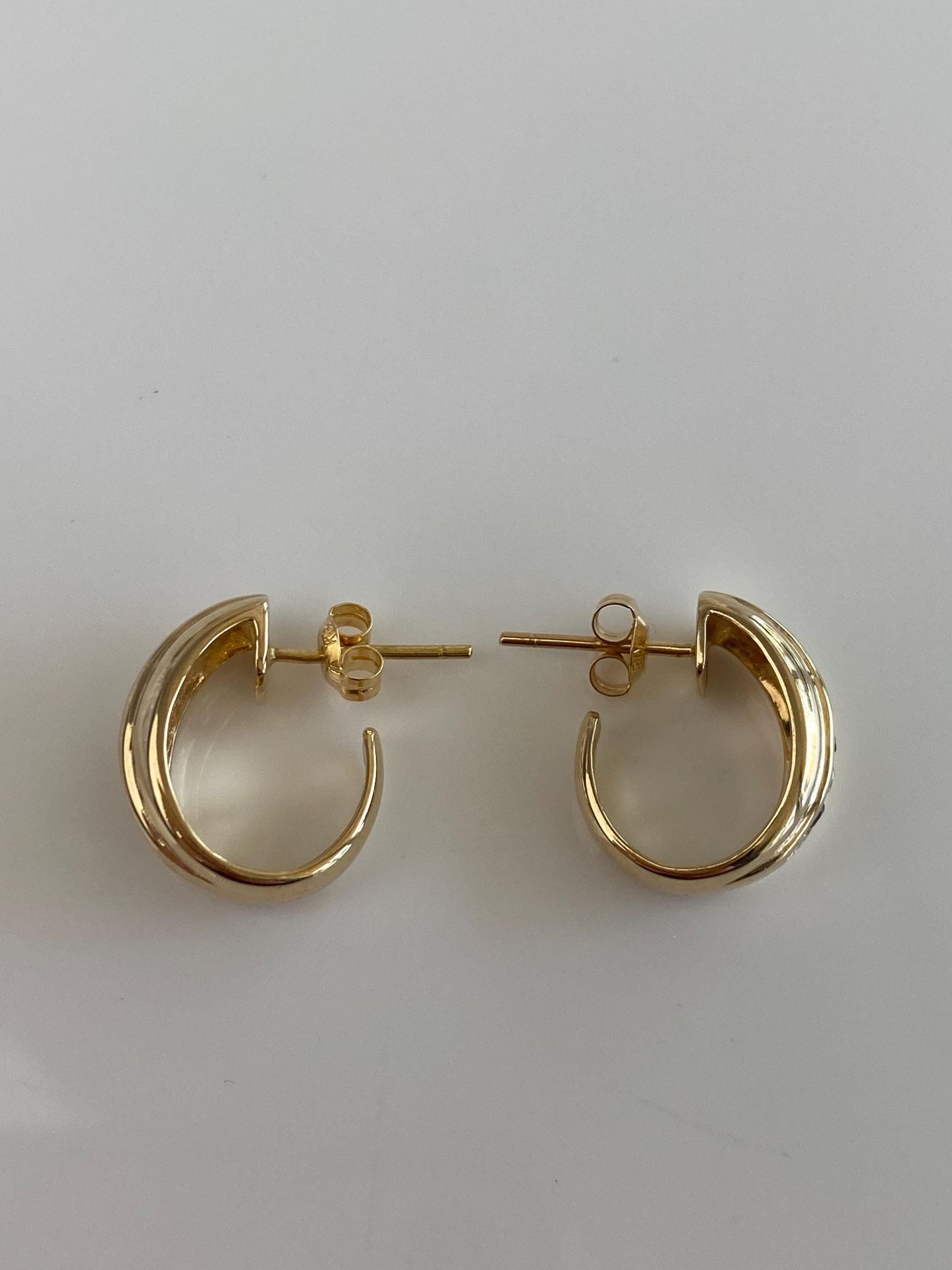 Vintage Solid 18k Yellow Gold Diamond Blue Sapphire Drop Hoop Earrings