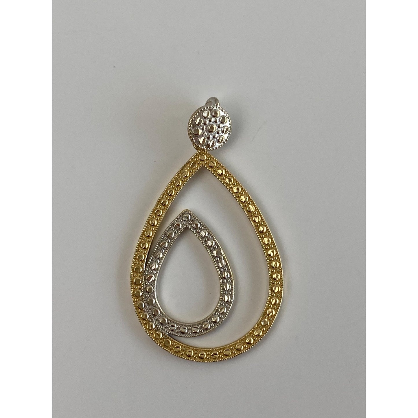 Vintage Solid 14k White & Yellow Gold Diamond Cut Open Teardrop Dangle Charm