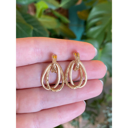 Vintage 14k Yellow Gold Satin & Textured Layered Stud Earrings