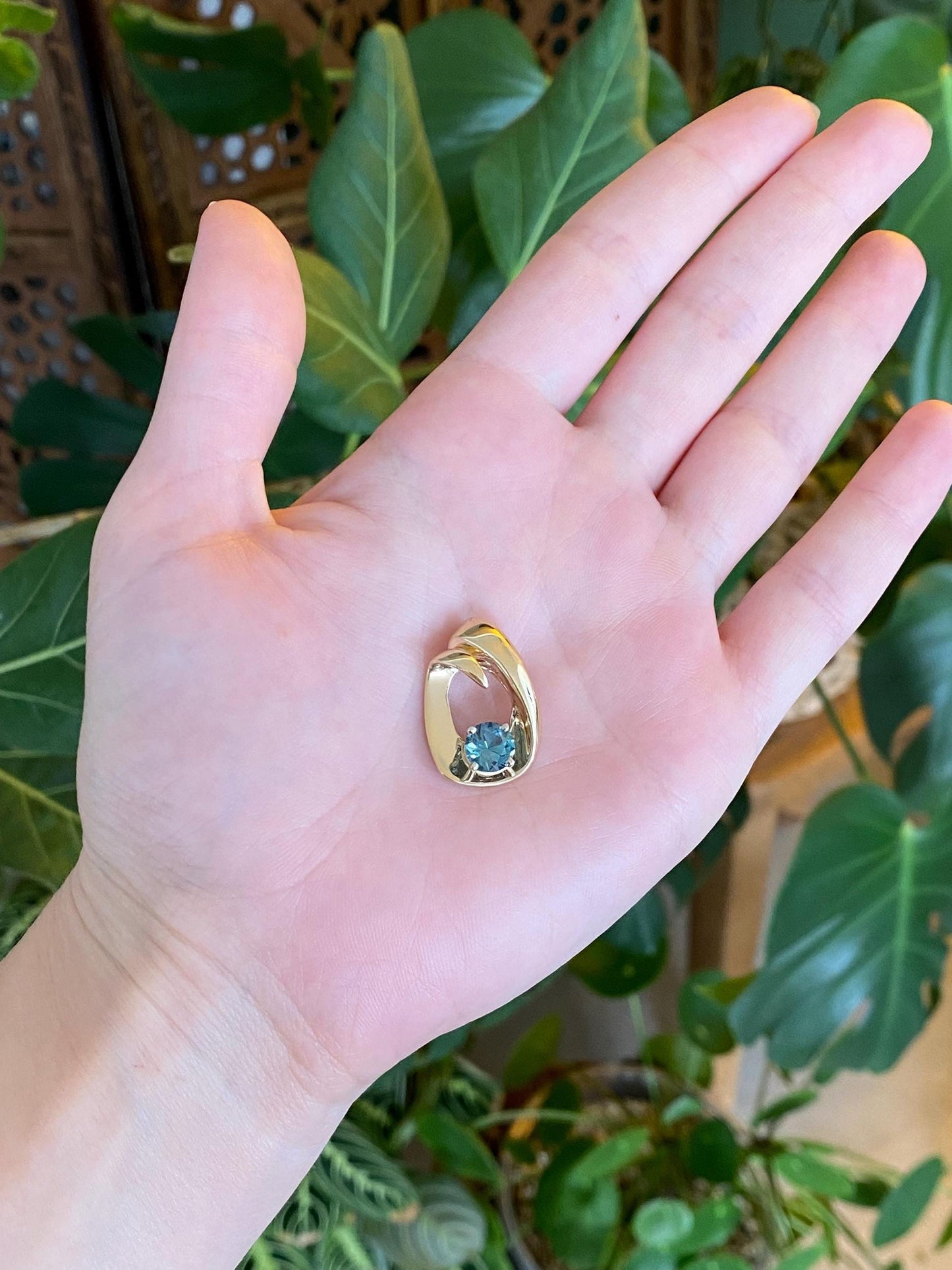 Vintage Solid 14k Yellow Gold Blue Zircon Slide Charm