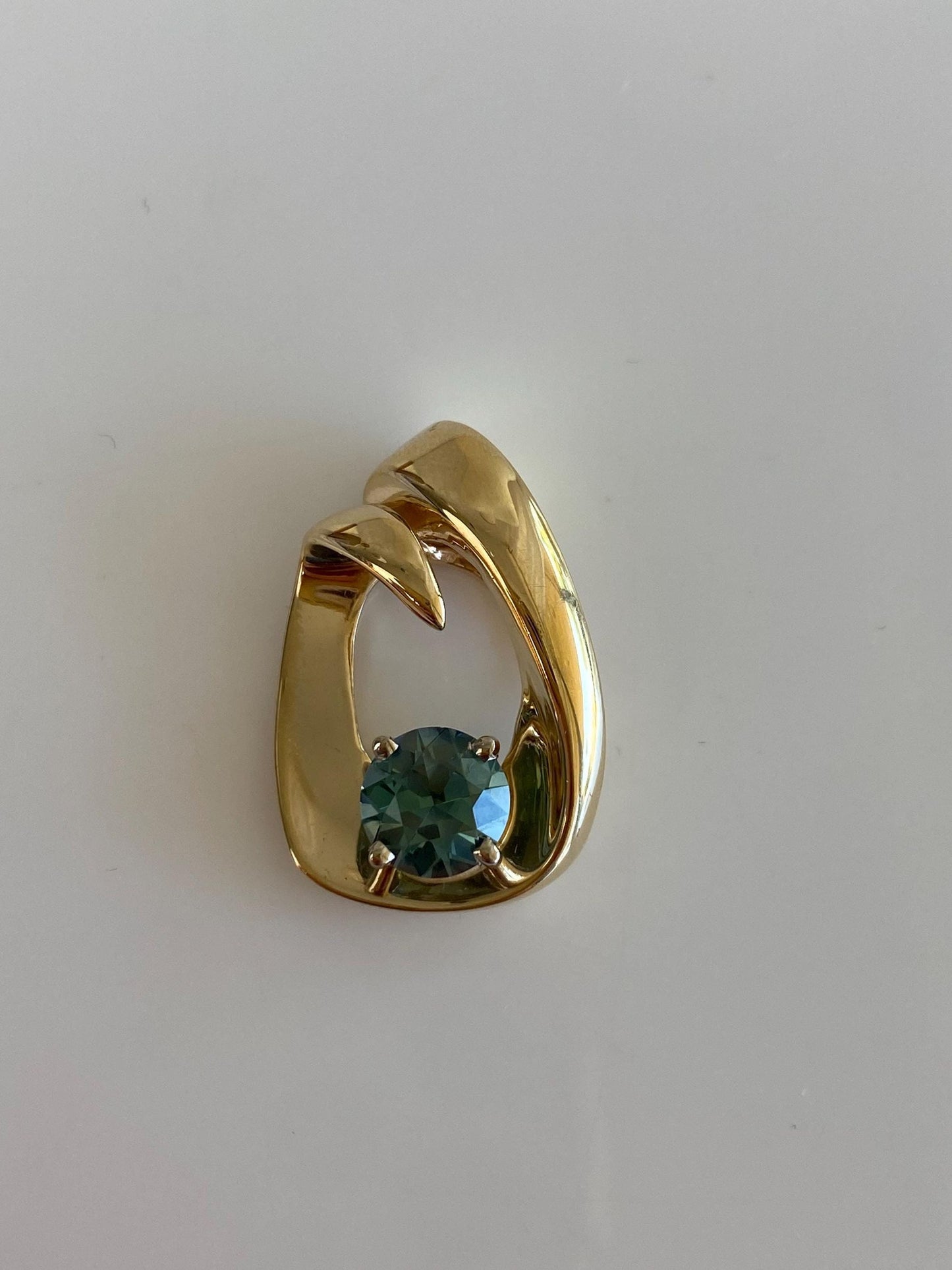 Vintage Solid 14k Yellow Gold Blue Zircon Slide Charm