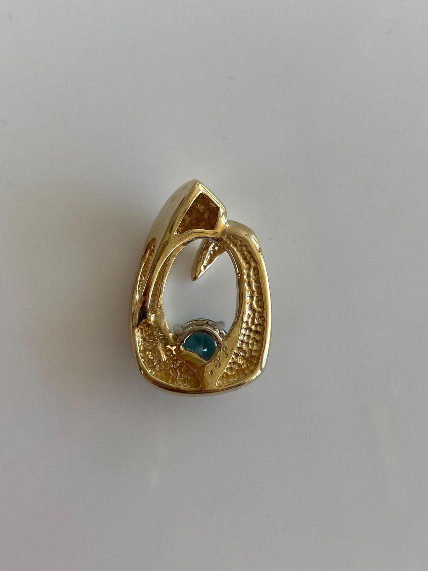 Vintage Solid 14k Yellow Gold Blue Zircon Slide Charm