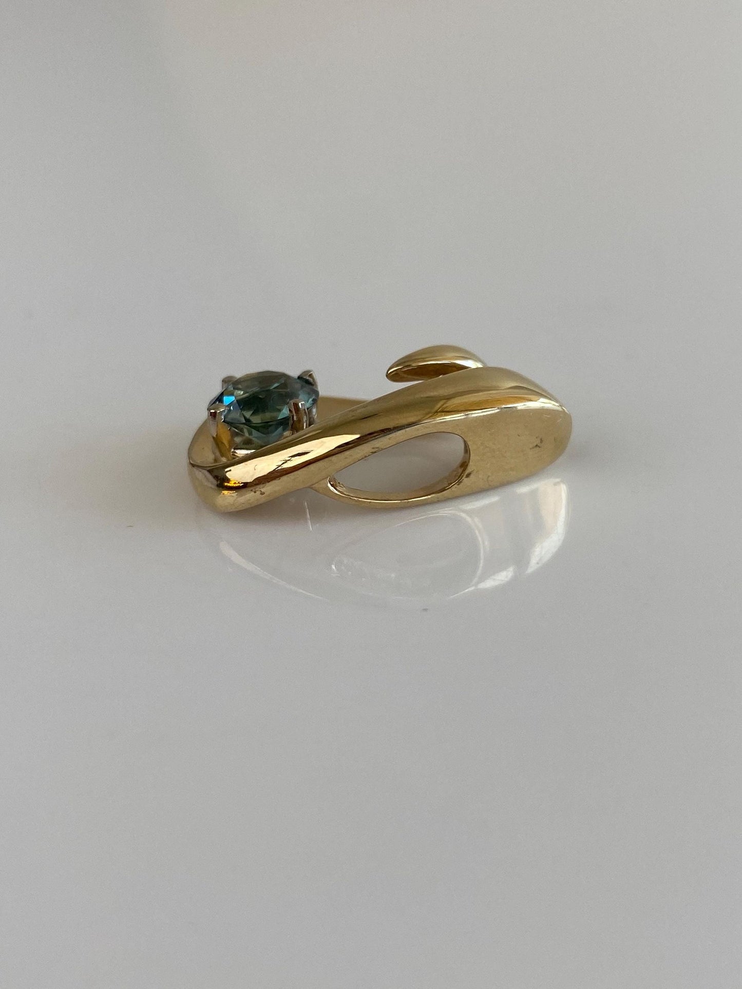 Vintage Solid 14k Yellow Gold Blue Zircon Slide Charm