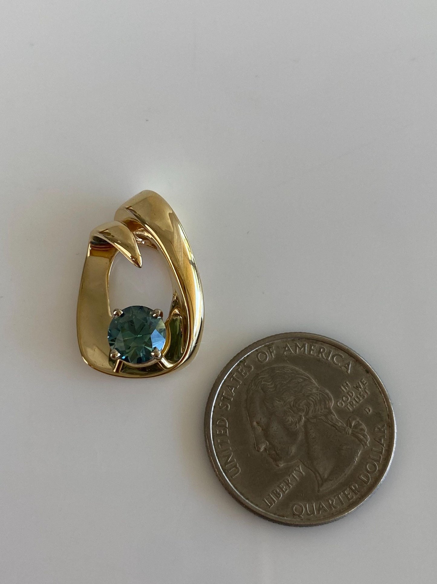 Vintage Solid 14k Yellow Gold Blue Zircon Slide Charm