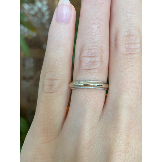Vintage Solid 14k White Gold Milgrain Ring Band - Size 5.25