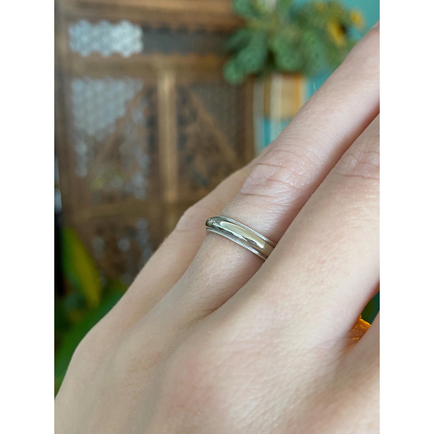 Vintage Solid 14k White Gold Milgrain Ring Band - Size 5.25