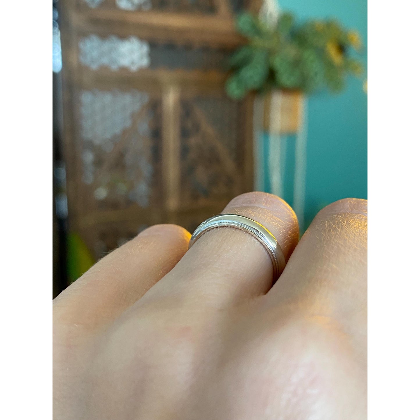 Vintage Solid 14k White Gold Milgrain Ring Band - Size 5.25