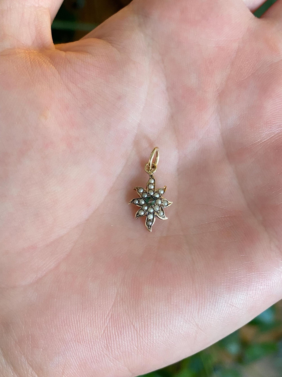 Vintage 10k Yellow Gold Topaz Seed Pearl Wavy Sun Stick Pin Conversion Charm