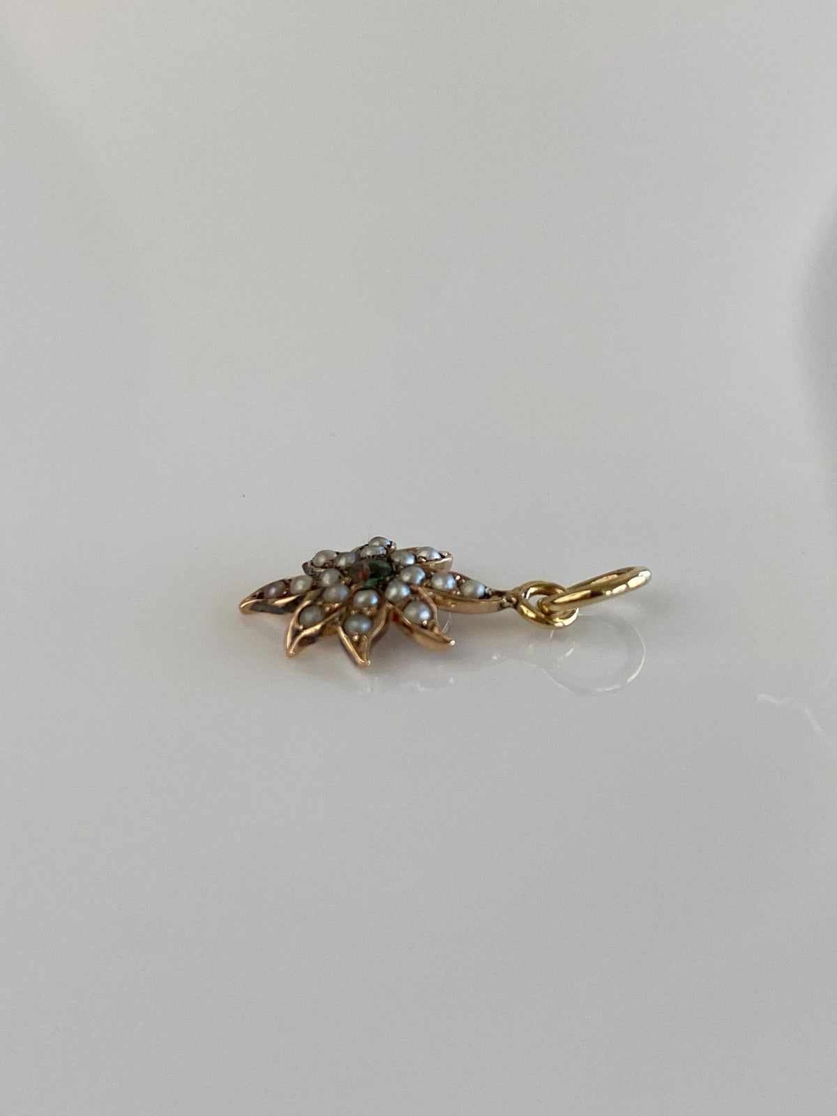 Vintage 10k Yellow Gold Topaz Seed Pearl Wavy Sun Stick Pin Conversion Charm