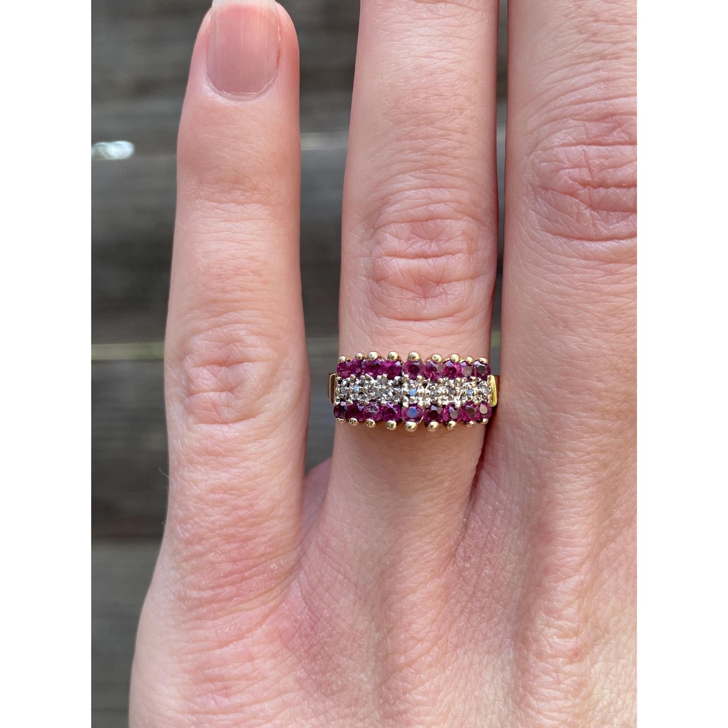 Vintage Solid 10k Yellow Gold Diamond Ruby Ring - Size 5.75