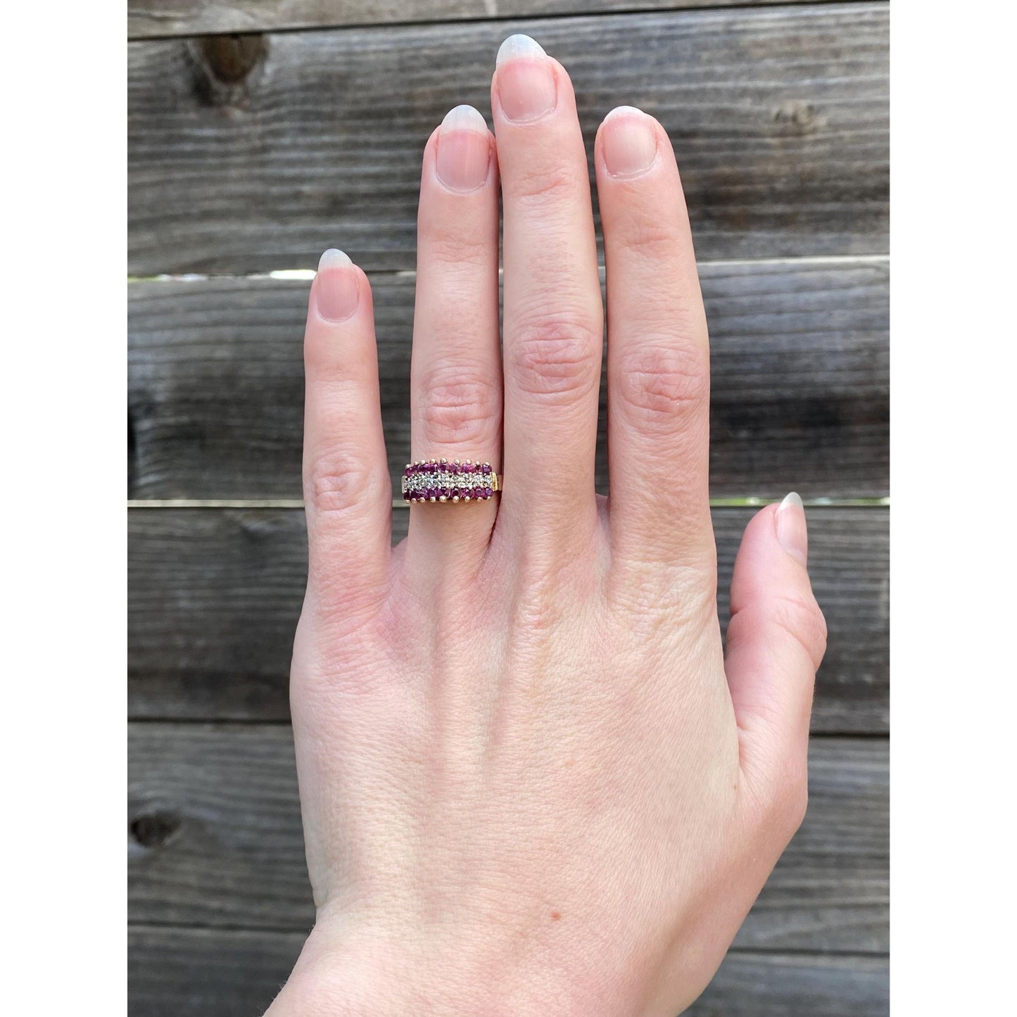 Vintage Solid 10k Yellow Gold Diamond Ruby Ring - Size 5.75