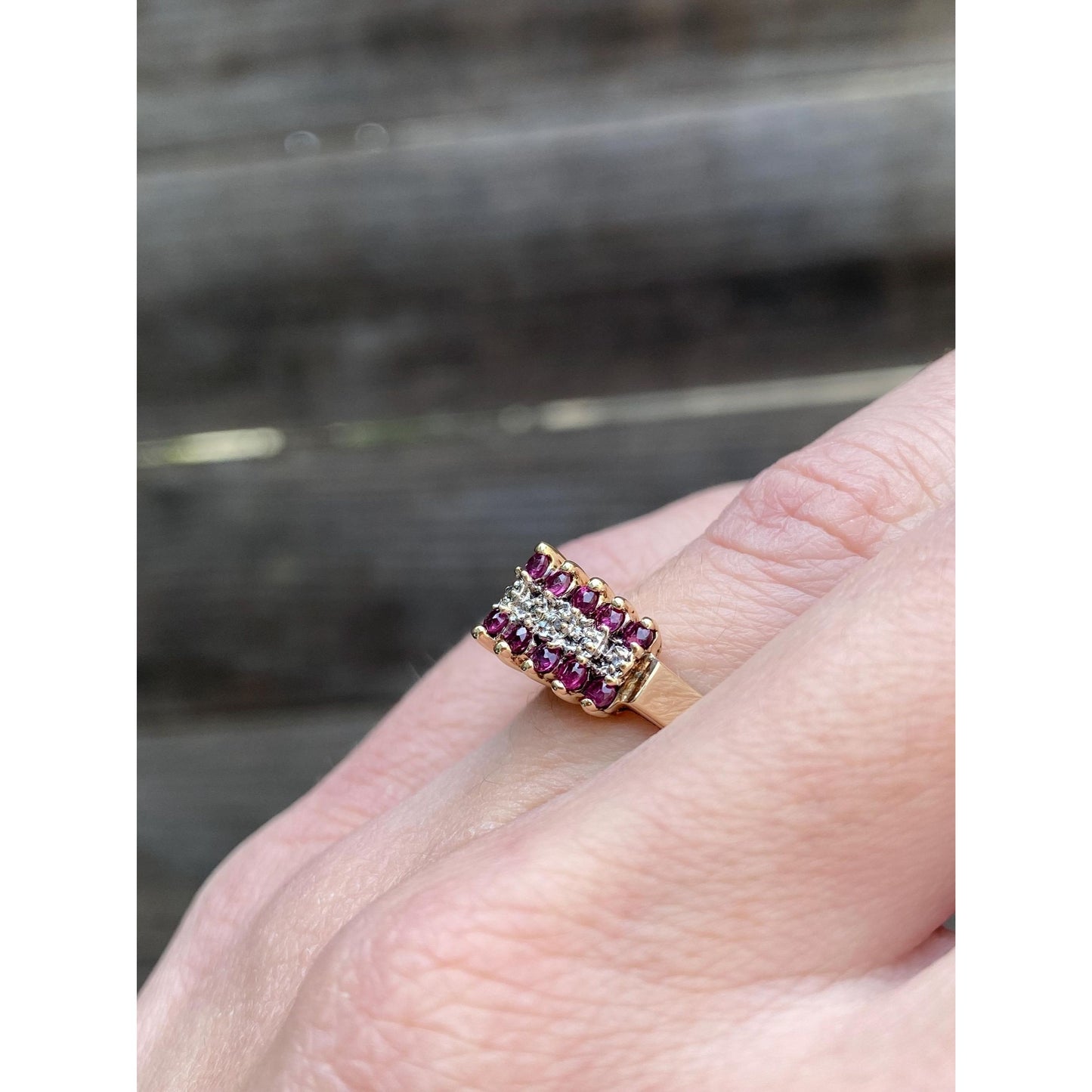 Vintage Solid 10k Yellow Gold Diamond Ruby Ring - Size 5.75