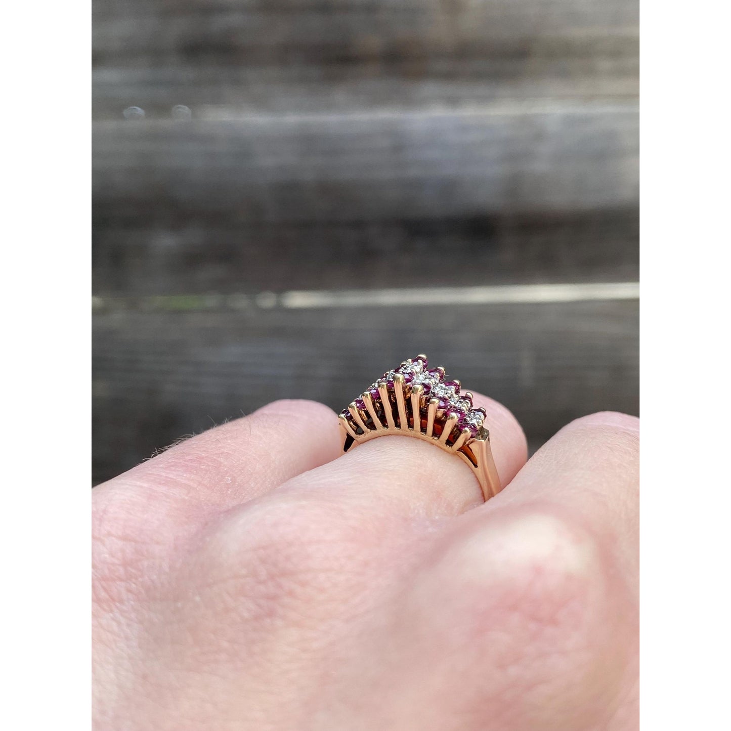 Vintage Solid 10k Yellow Gold Diamond Ruby Ring - Size 5.75