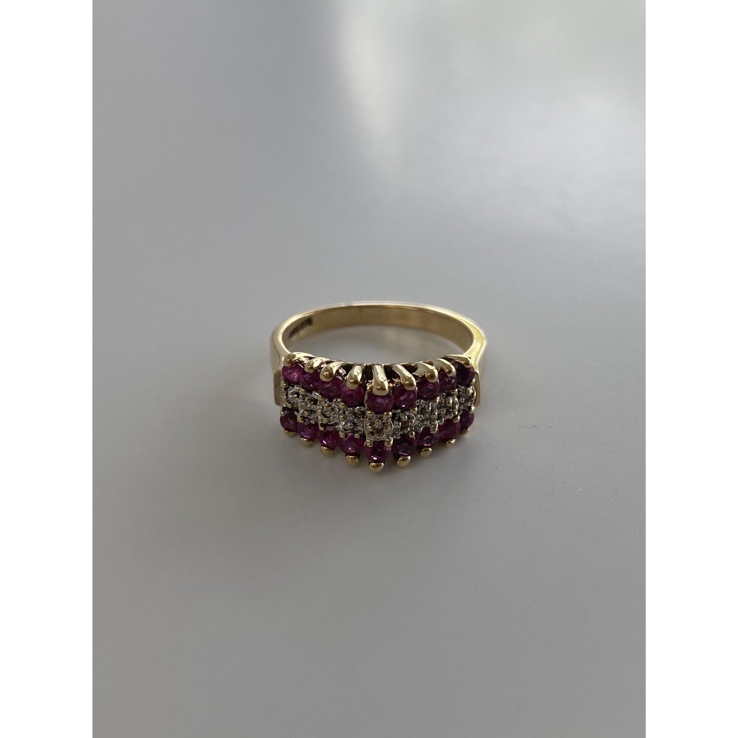 Vintage Solid 10k Yellow Gold Diamond Ruby Ring - Size 5.75