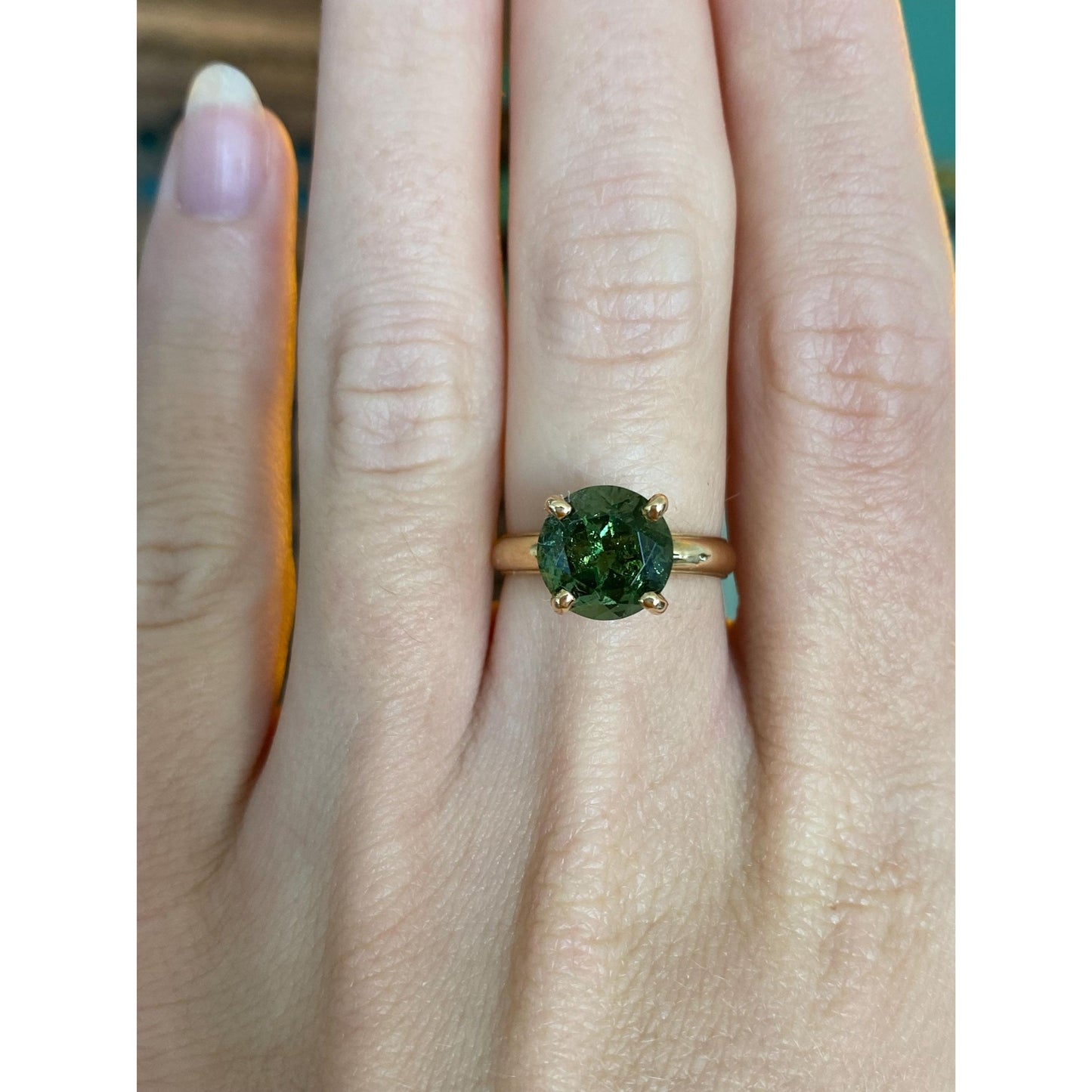Solid 14k Yellow Gold Green Cubic Zirconia Ring - Size 6