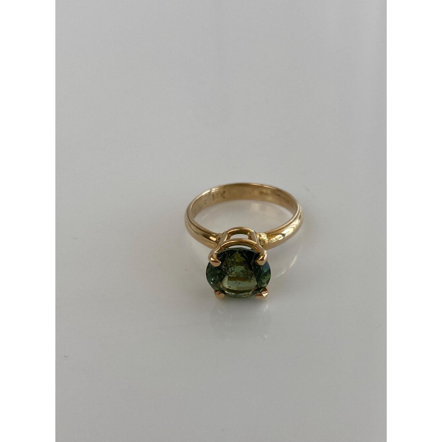 Solid 14k Yellow Gold Green Cubic Zirconia Ring - Size 6