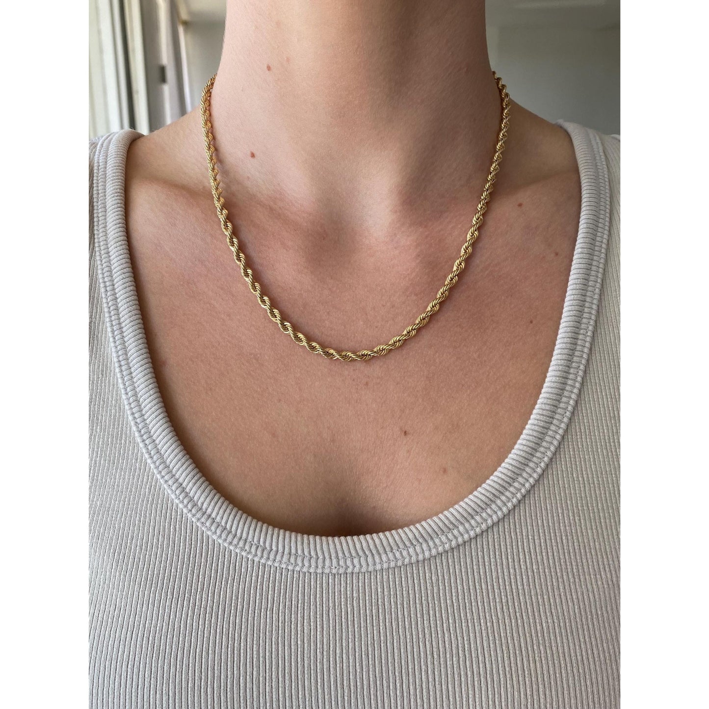 Vintage Solid 14k Yellow Gold Chunky Rope Chain Necklace - 18.25 inches