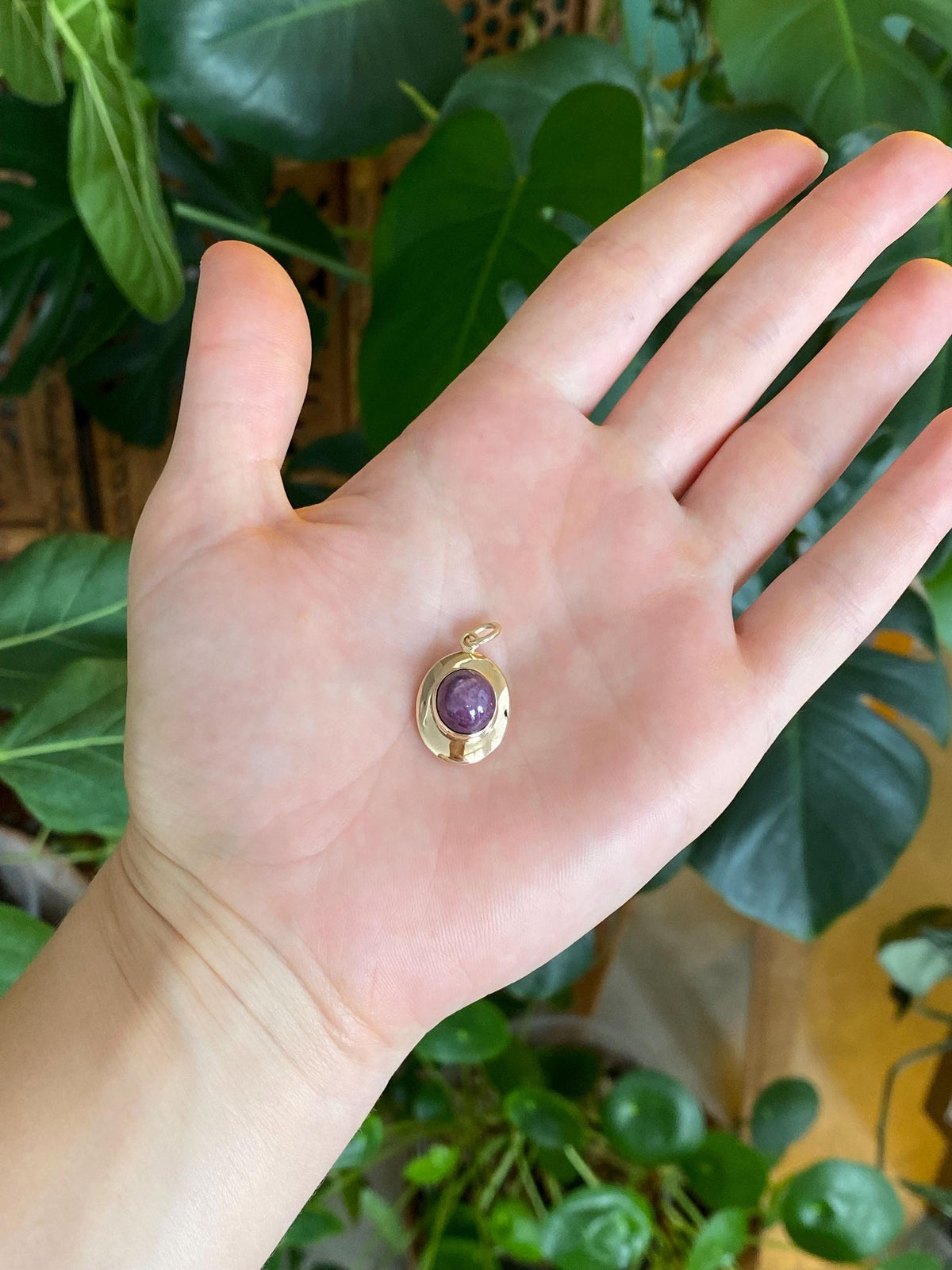 Vintage 14k Yellow Gold Purple Star Sapphire Cufflink Conversion Charm