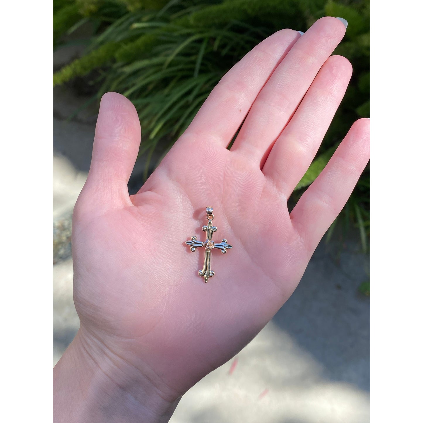 Vintage Solid 14k Rosey & Yellow Gold Rose Cross Charm