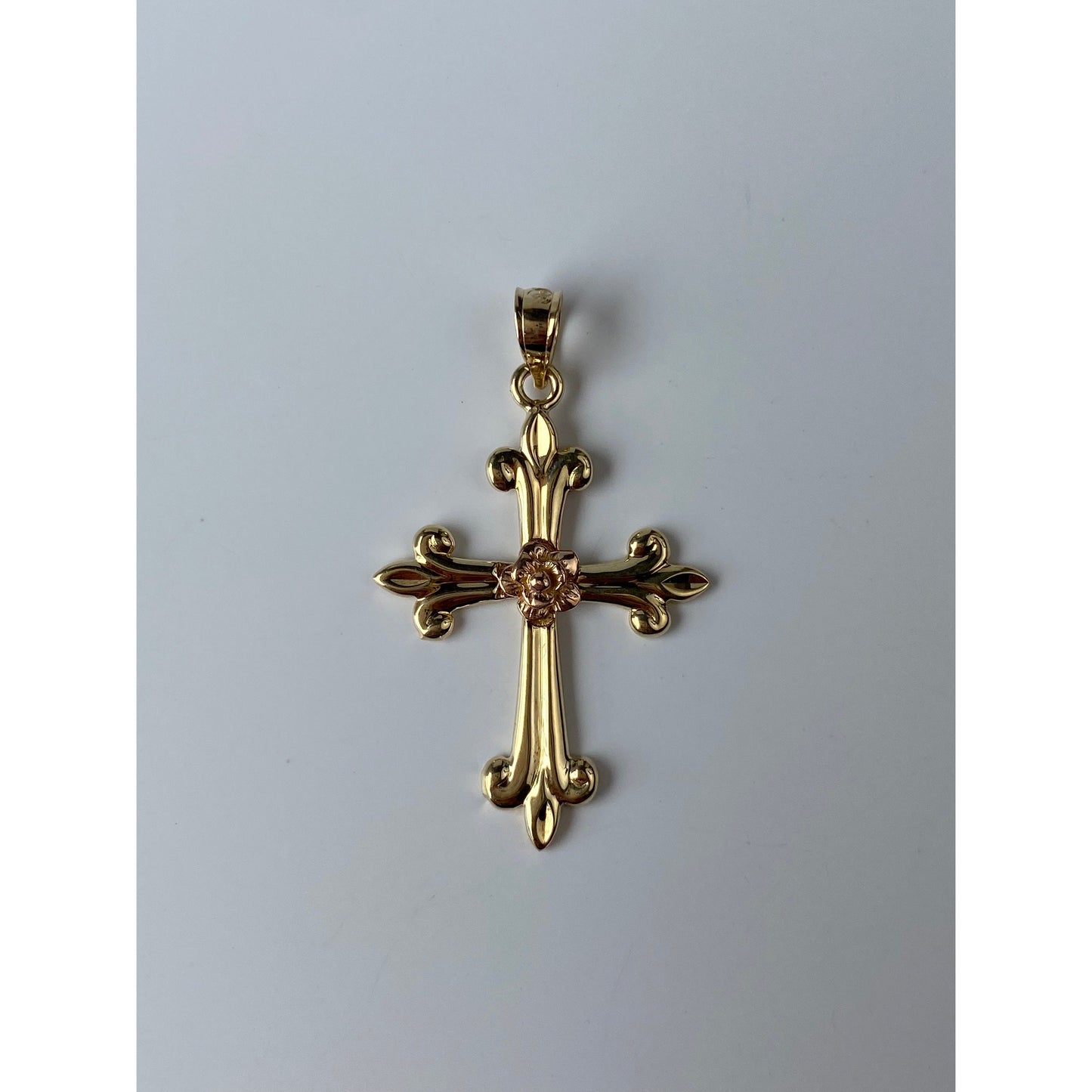 Vintage Solid 14k Rosey & Yellow Gold Rose Cross Charm