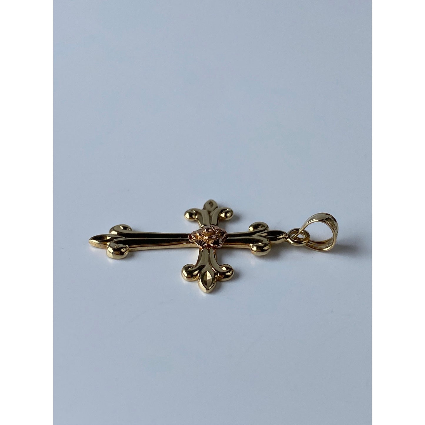 Vintage Solid 14k Rosey & Yellow Gold Rose Cross Charm