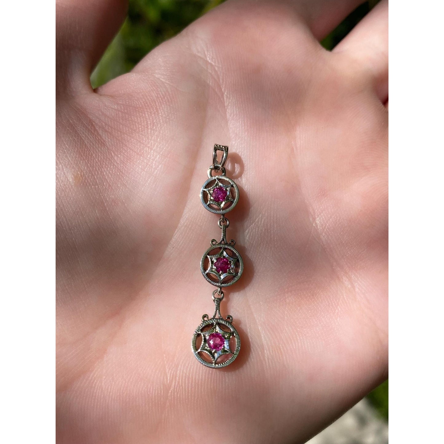 Vintage Solid 14k White Gold Pink Spinel Dangle Charm