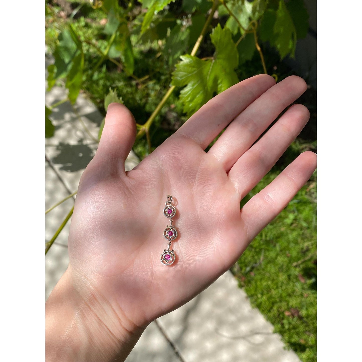 Vintage Solid 14k White Gold Pink Spinel Dangle Charm