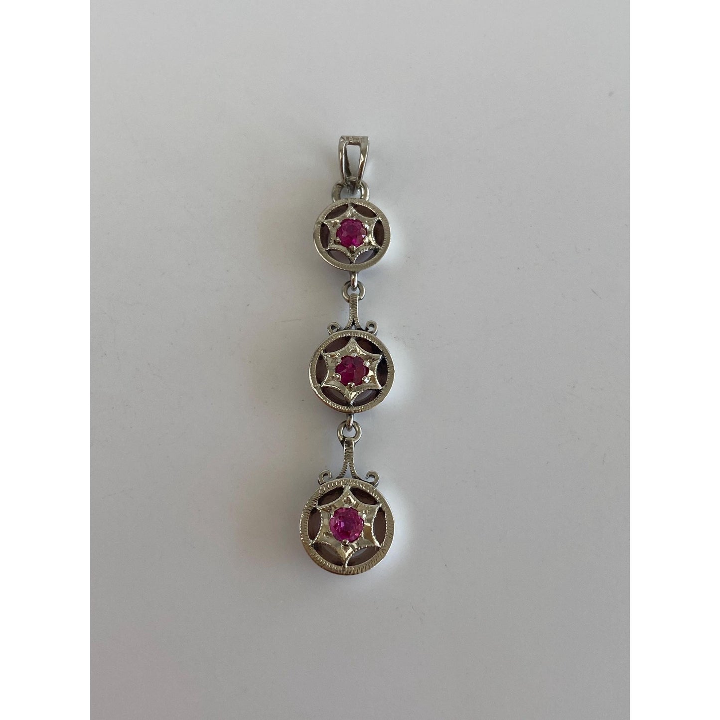Vintage Solid 14k White Gold Pink Spinel Dangle Charm