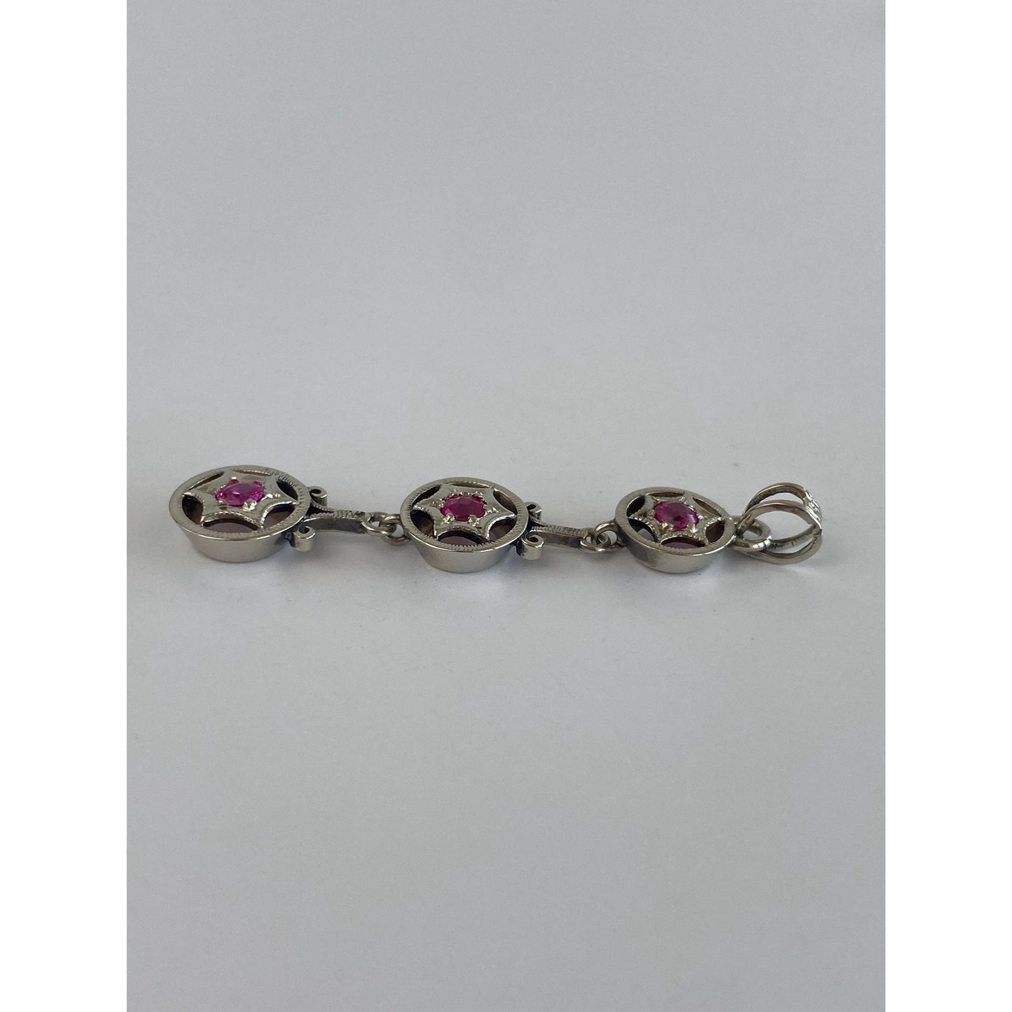 Vintage Solid 14k White Gold Pink Spinel Dangle Charm