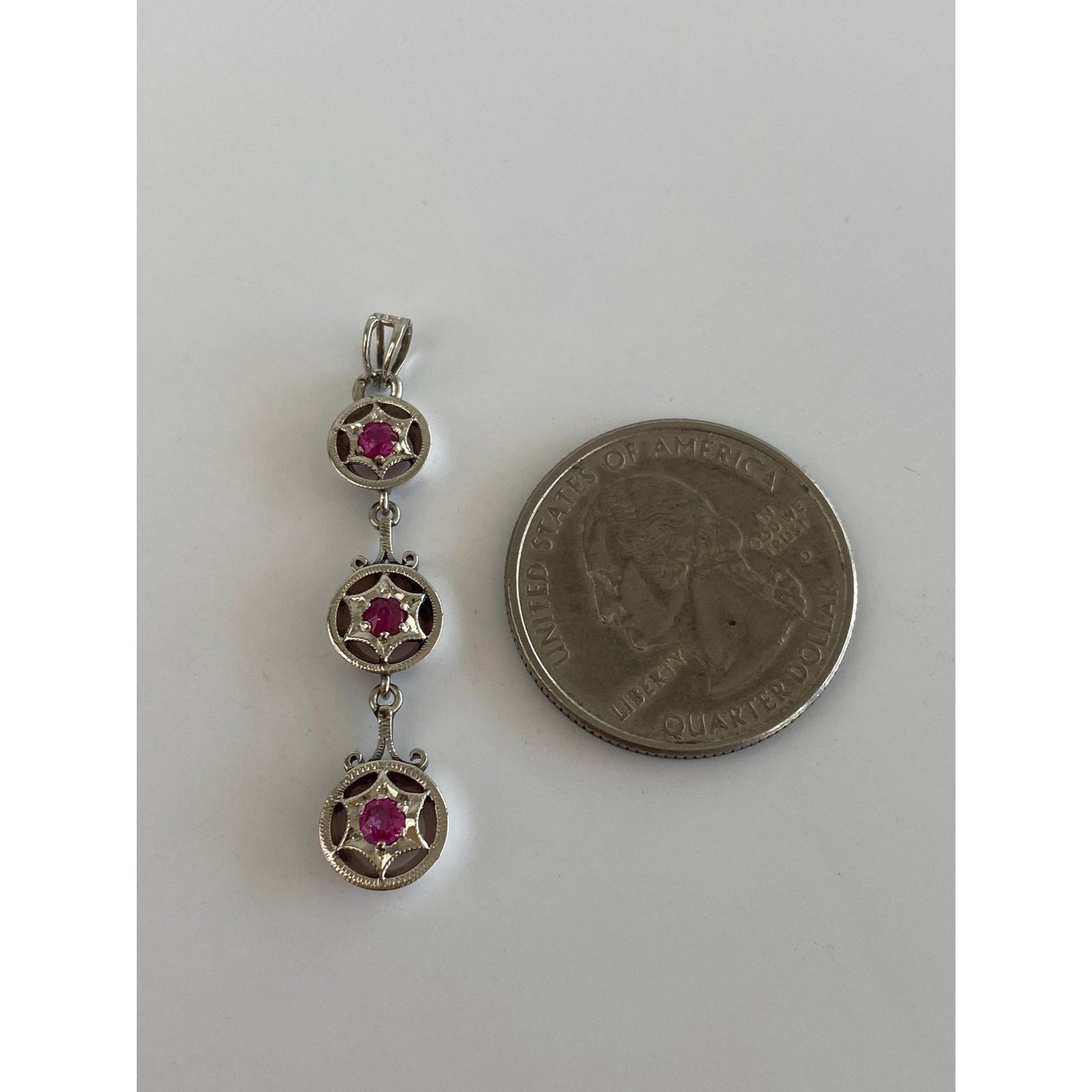 Vintage Solid 14k White Gold Pink Spinel Dangle Charm