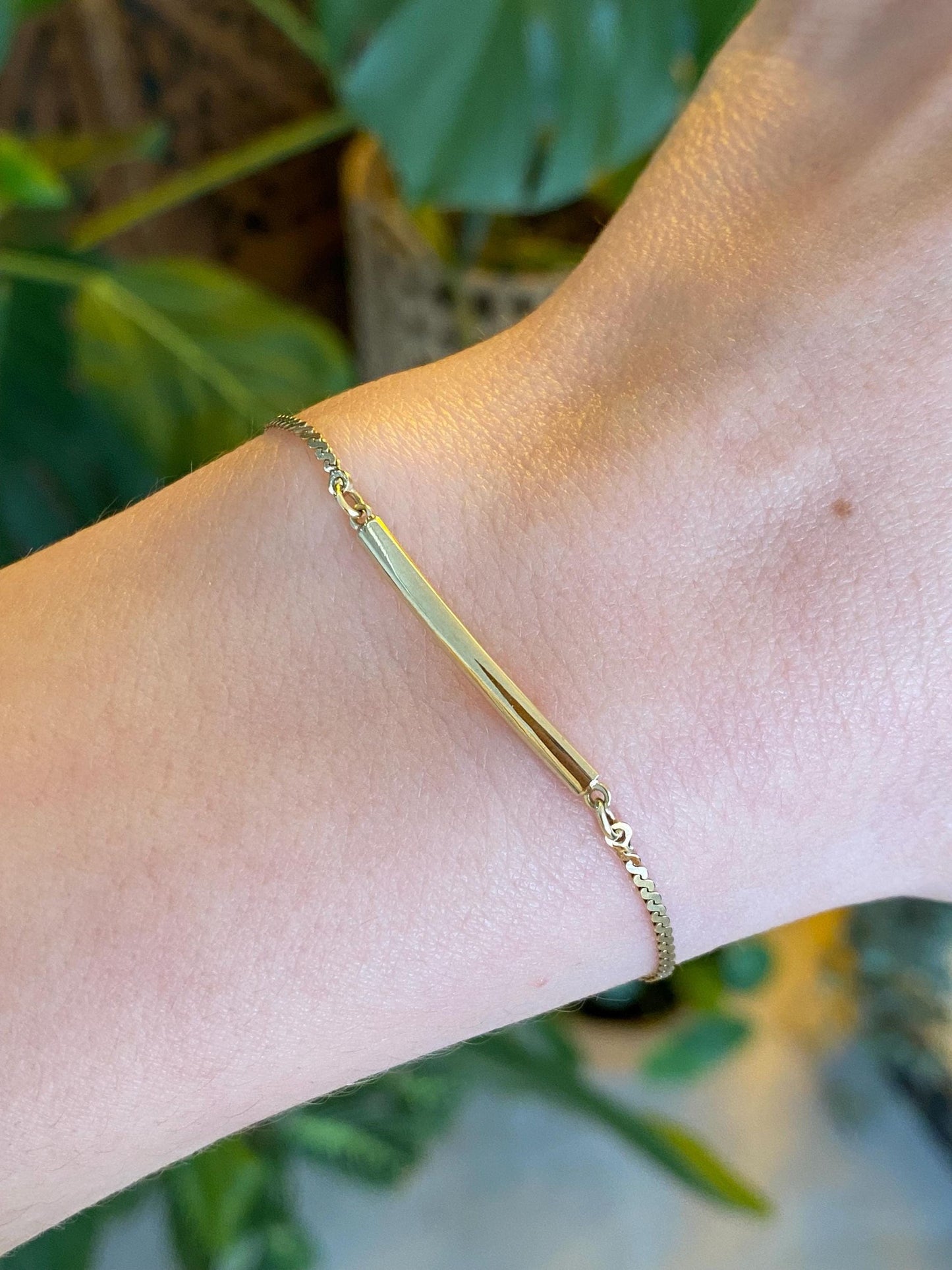 Vintage Solid 14k Yellow Gold ID Serpentine Chain Bracelet - 6.25 inches