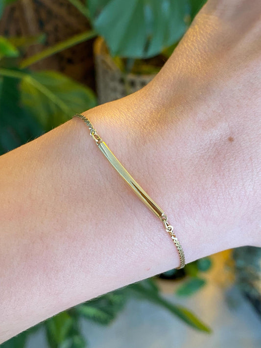 Vintage Solid 14k Yellow Gold ID Serpentine Chain Bracelet - 6.25 inches