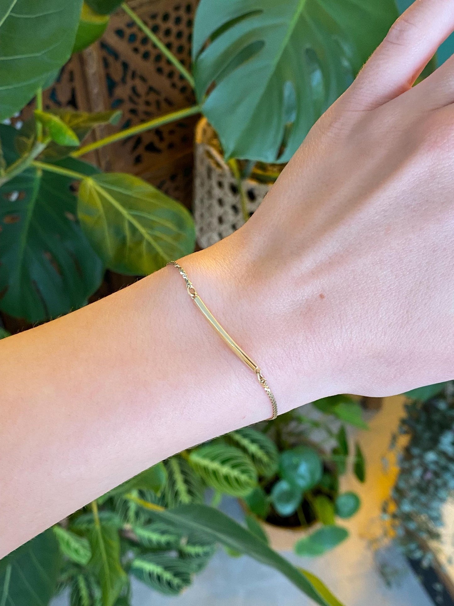Vintage Solid 14k Yellow Gold ID Serpentine Chain Bracelet - 6.25 inches