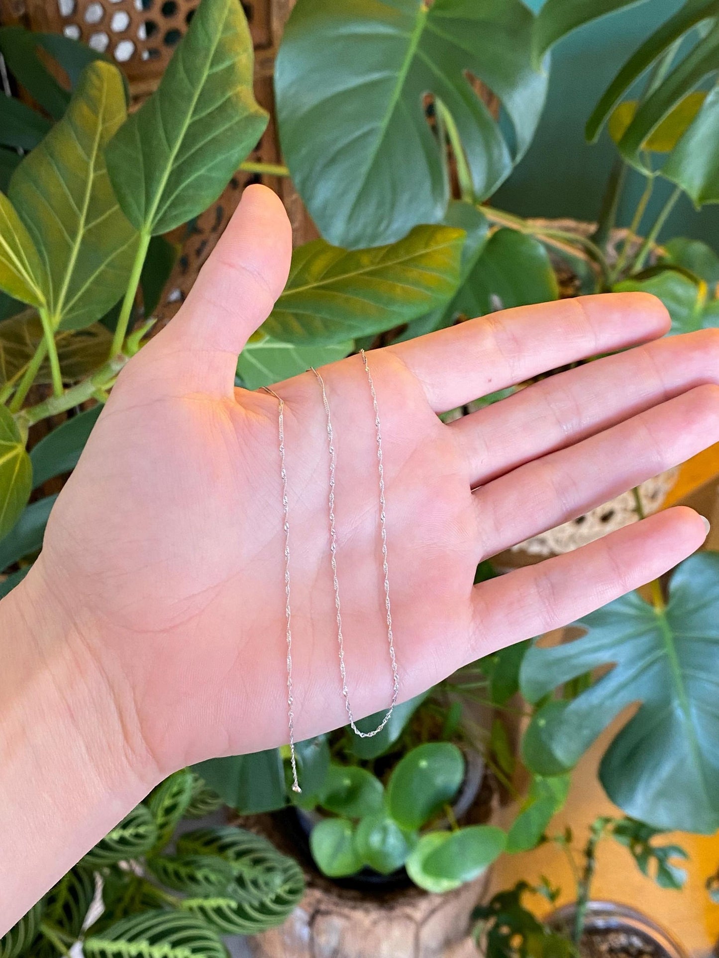 Vintage Solid 10k White Gold Dainty Twist Chain Necklace - 18 inches