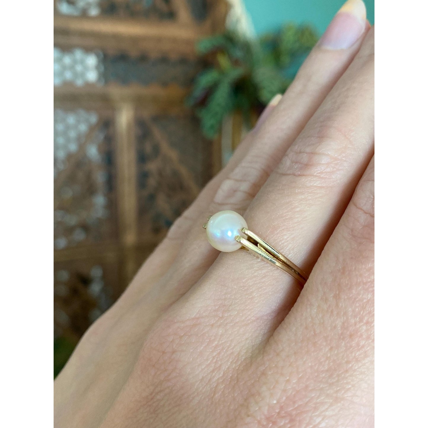 Vintage Solid 14k Yellow Gold Pearl Ring - Size 5.75