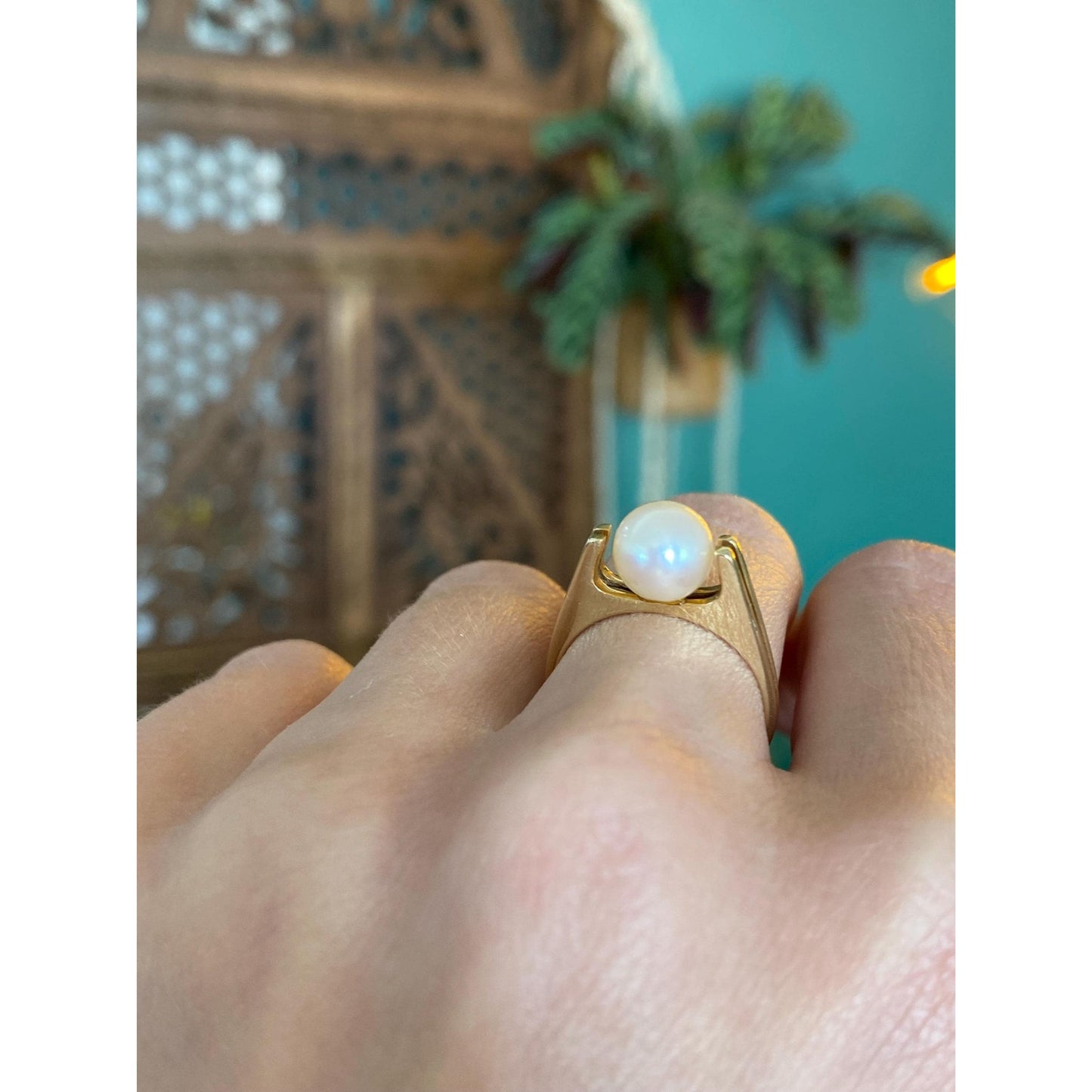 Vintage Solid 14k Yellow Gold Pearl Ring - Size 5.75