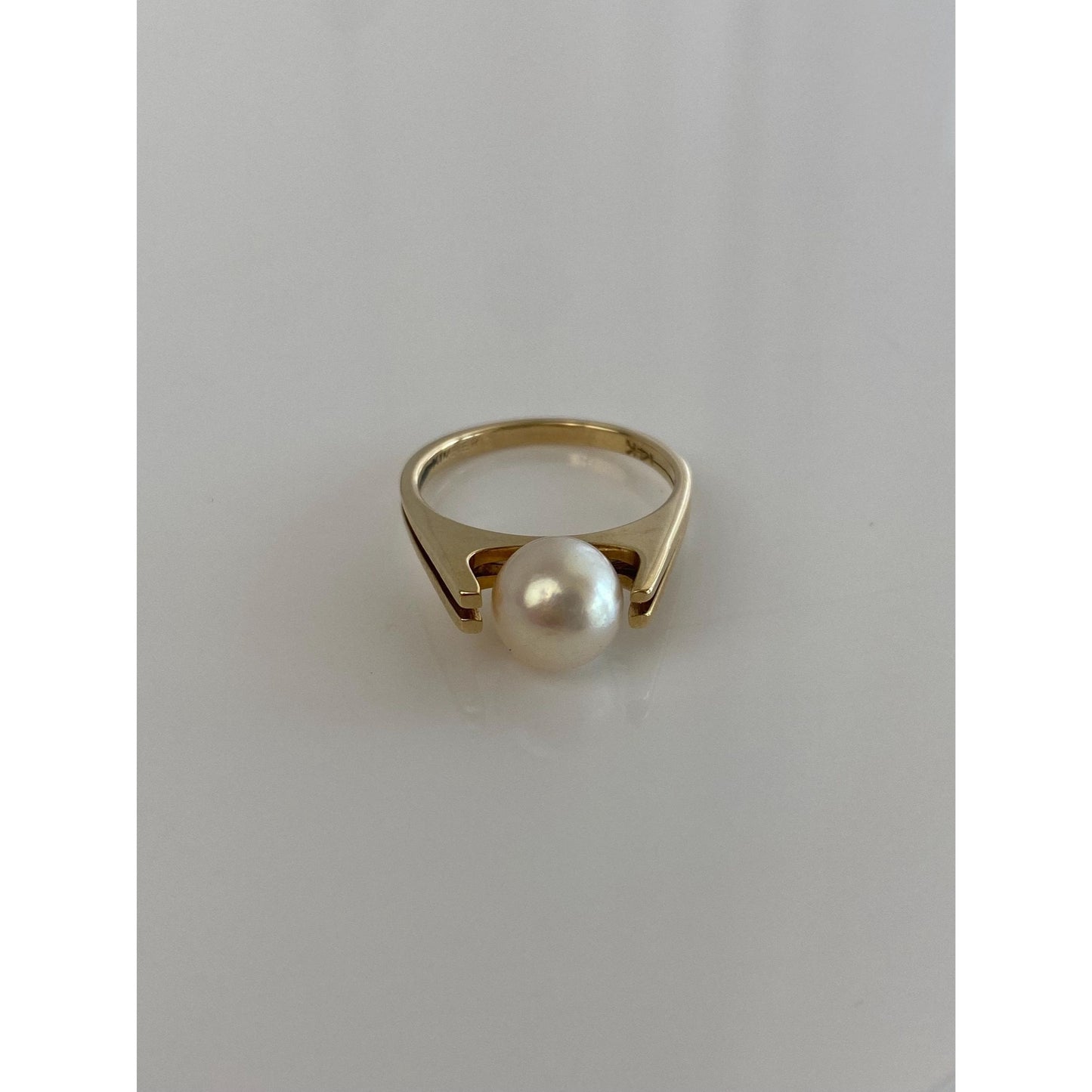 Vintage Solid 14k Yellow Gold Pearl Ring - Size 5.75