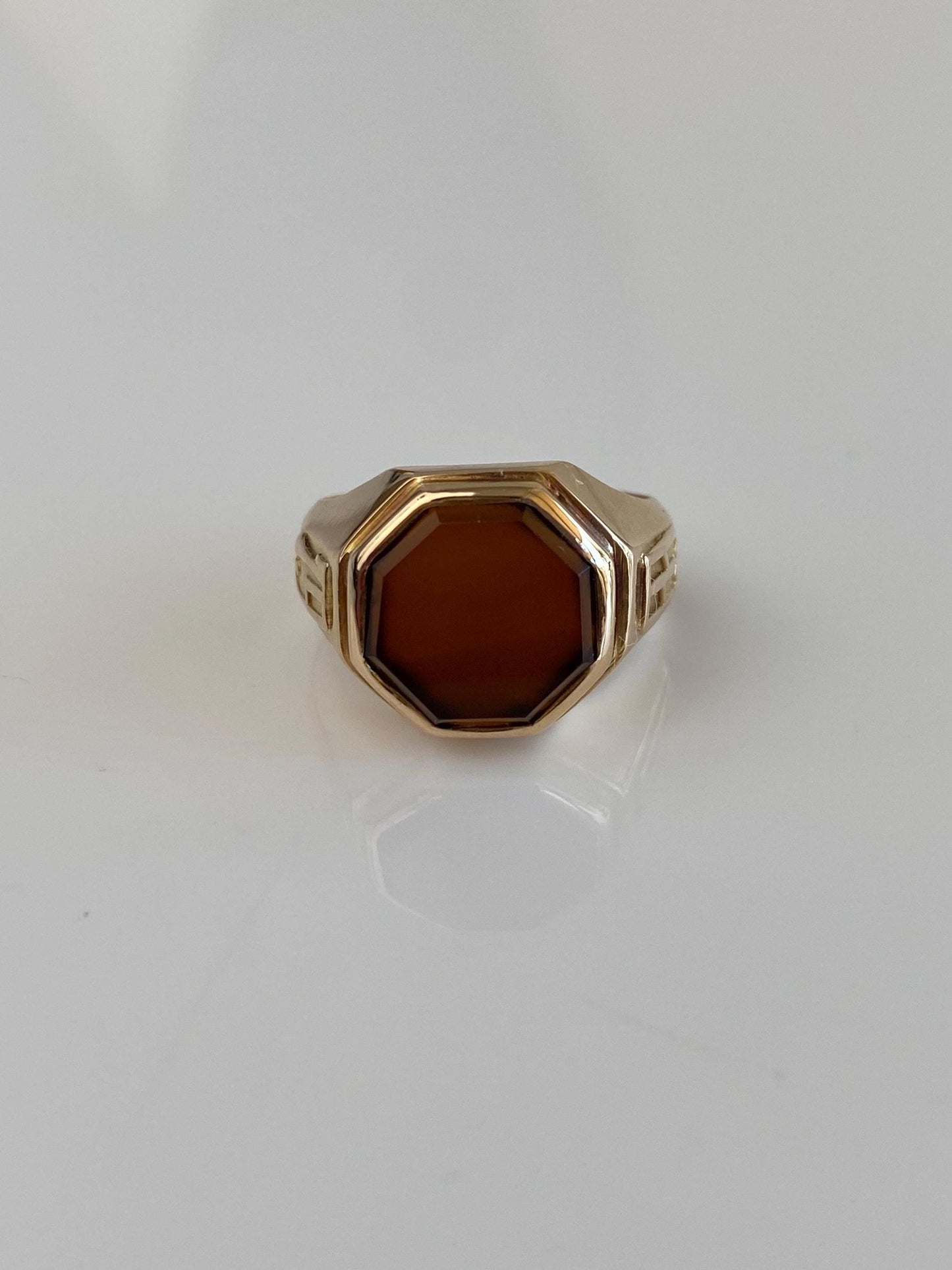 Vintage Solid 14k Yellow Gold Carnelian Signet Ring - Size 3.25