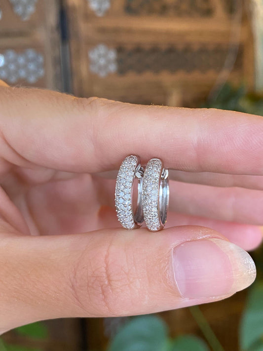 Vintage Solid 14k White Gold Diamond Hoop Earrings