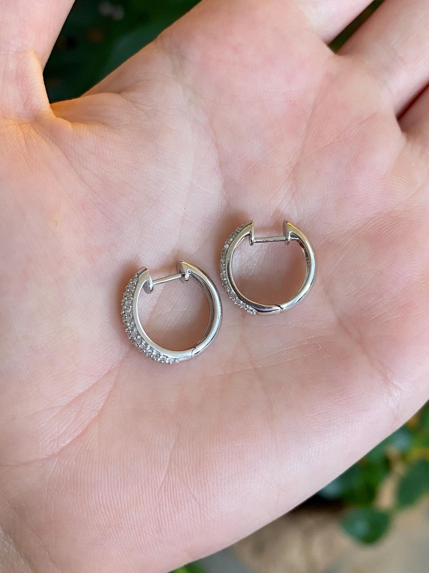 Vintage Solid 14k White Gold Diamond Hoop Earrings