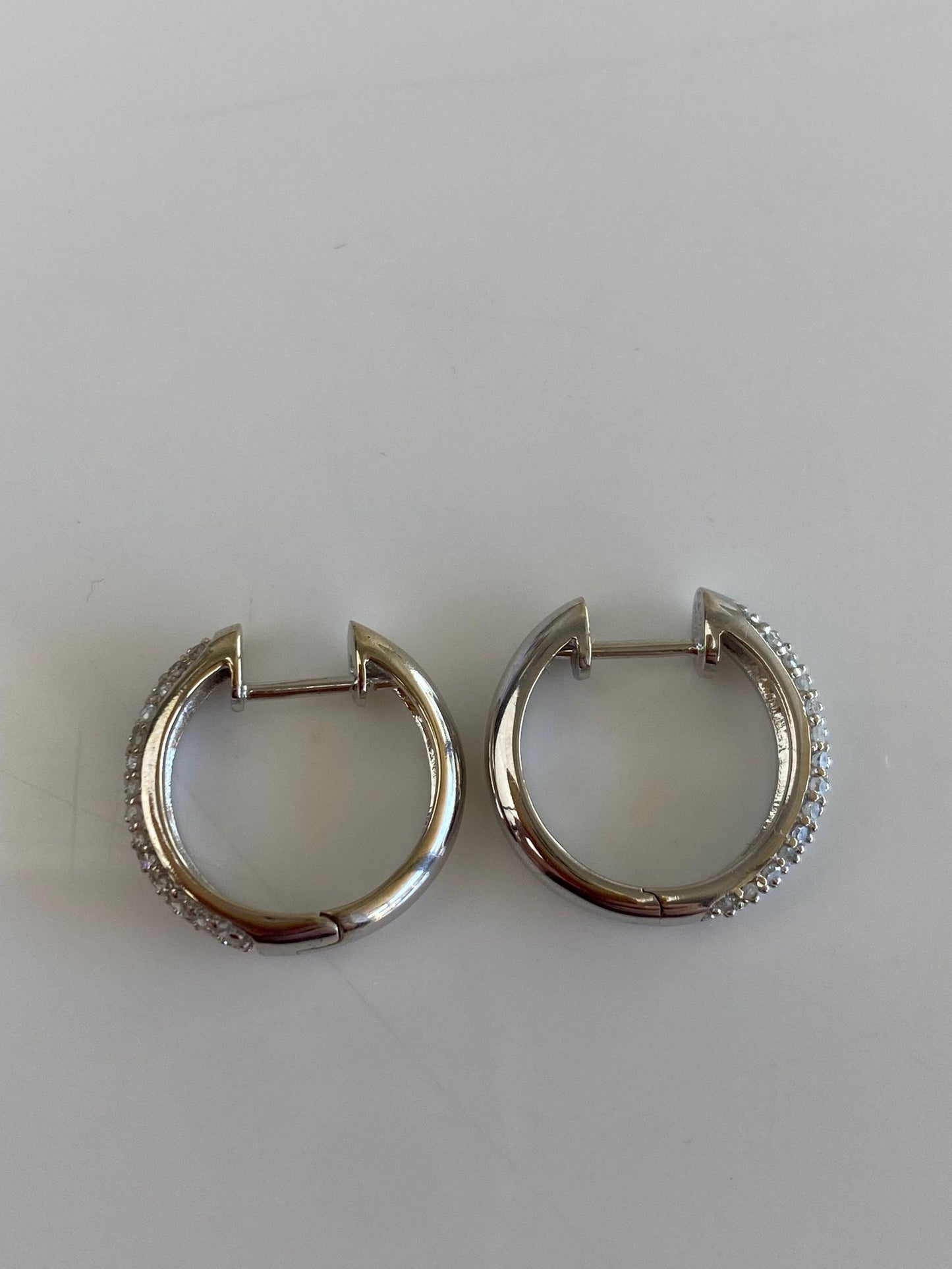 Vintage Solid 14k White Gold Diamond Hoop Earrings