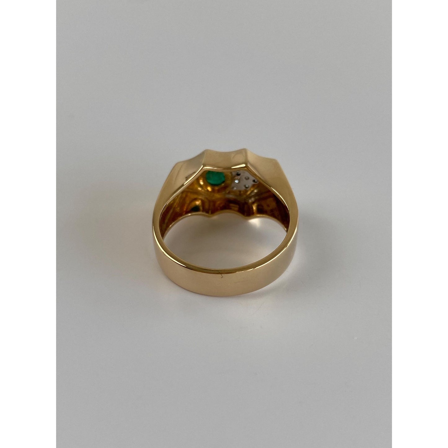 Vintage Solid 14k White & Yellow Gold Diamond Emerald Signet Ring - Size 7