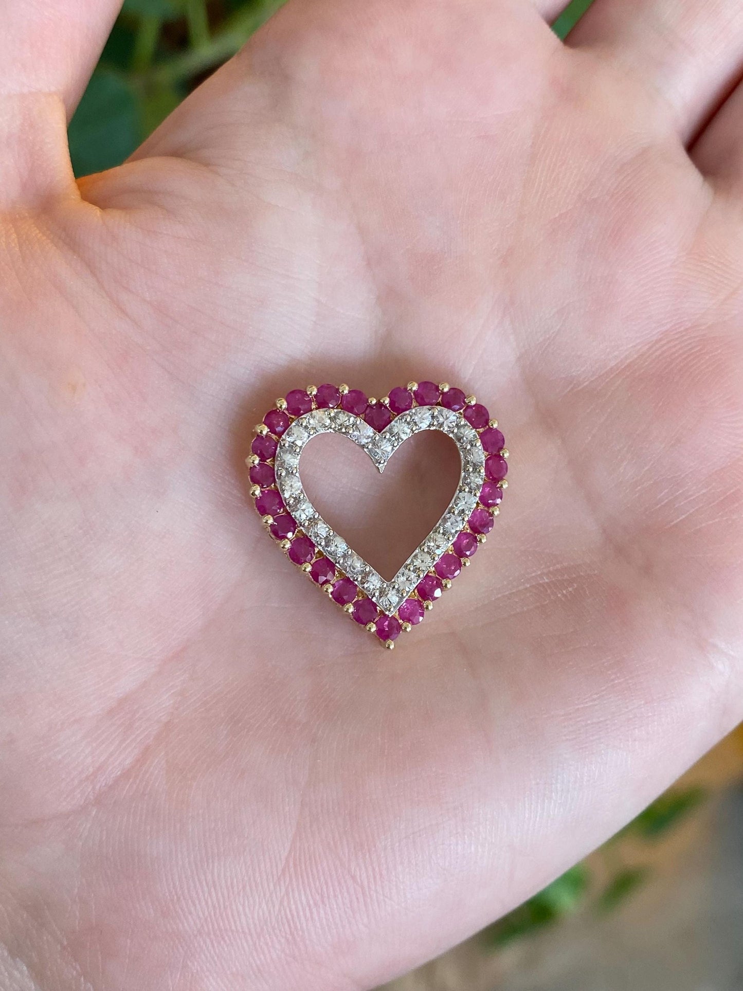 Vintage Solid 10k Yellow Gold Ruby Clear Sapphire Heart Slide Charm