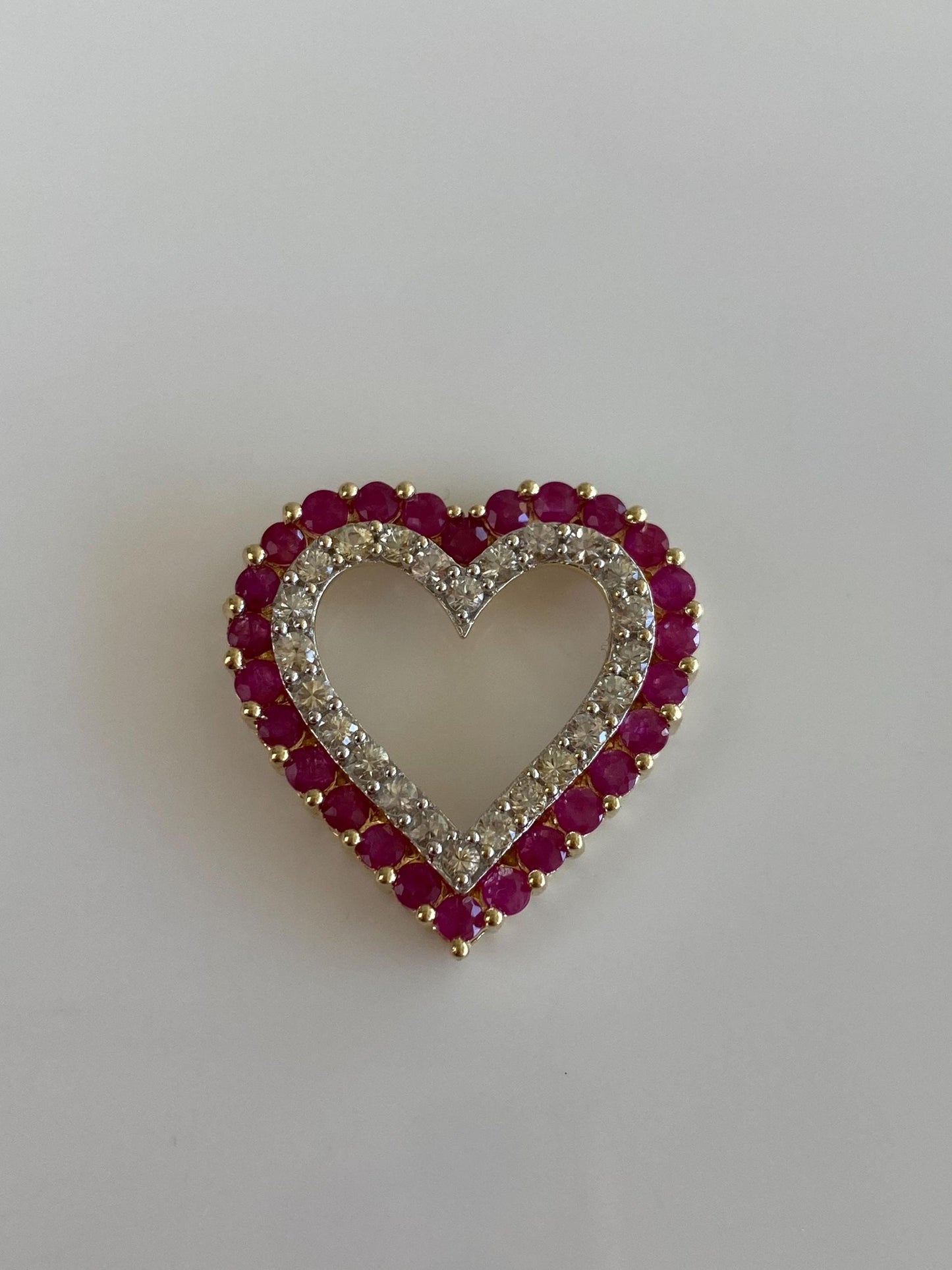 Vintage Solid 10k Yellow Gold Ruby Clear Sapphire Heart Slide Charm