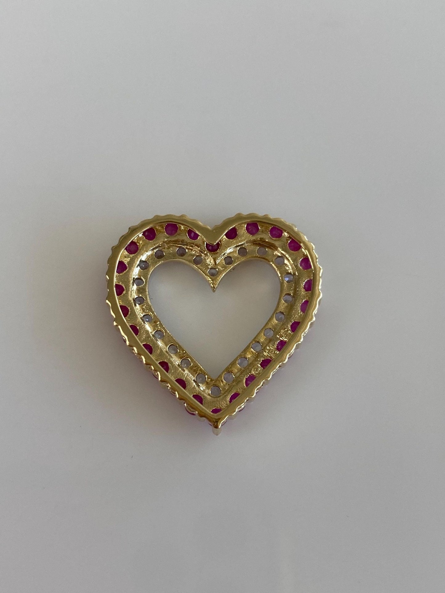 Vintage Solid 10k Yellow Gold Ruby Clear Sapphire Heart Slide Charm